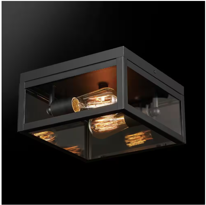 Hampton Bay Hurley Modern 2 -Light Matte Black Outdoor Flush Mount Ceiling Light