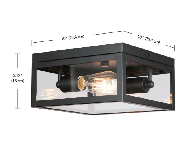 Hampton Bay Hurley Modern 2 -Light Matte Black Outdoor Flush Mount Ceiling Light