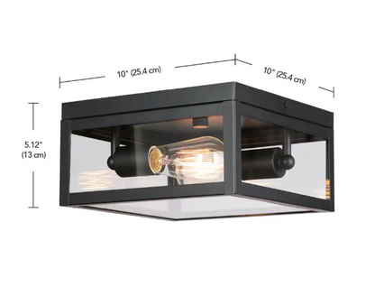 Hampton Bay Hurley Modern 2 -Light Matte Black Outdoor Flush Mount Ceiling Light