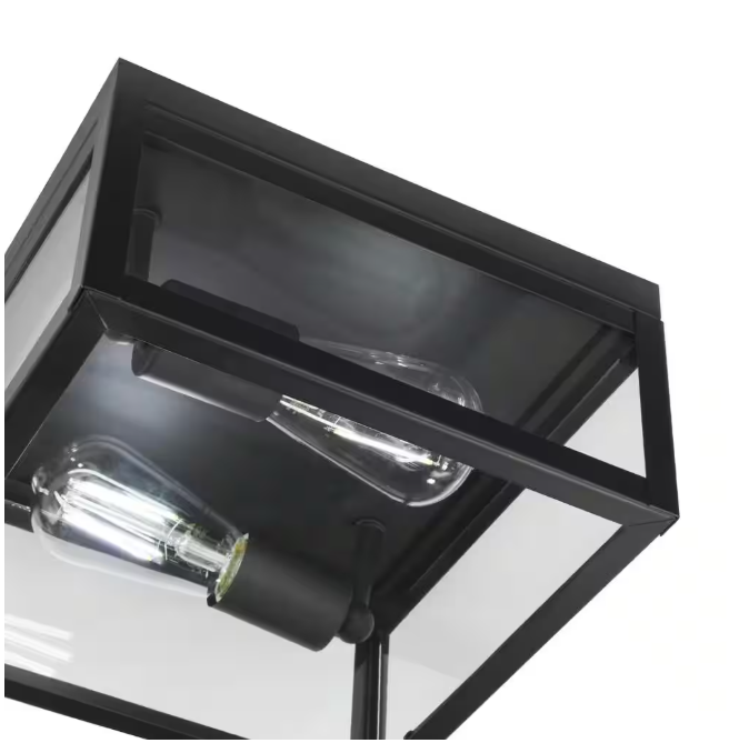 Hampton Bay Hurley Modern 2 -Light Matte Black Outdoor Flush Mount Ceiling Light