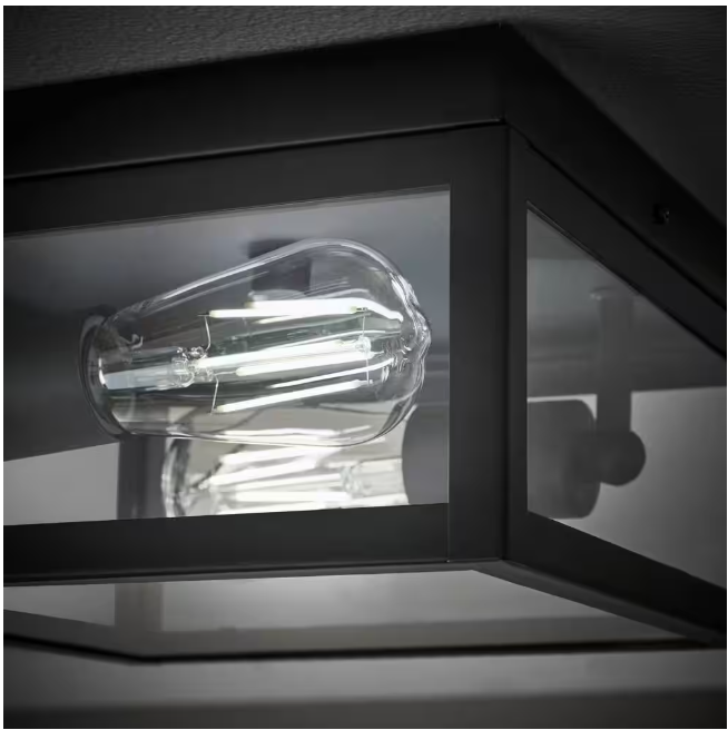 Hampton Bay Hurley Modern 2 -Light Matte Black Outdoor Flush Mount Ceiling Light