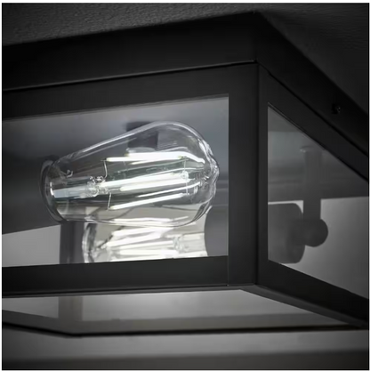 Hampton Bay Hurley Modern 2 -Light Matte Black Outdoor Flush Mount Ceiling Light