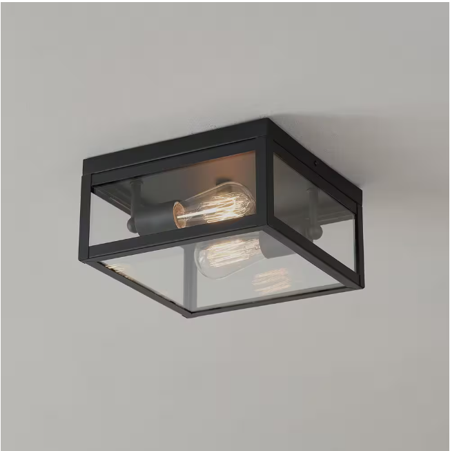 Hampton Bay Hurley Modern 2 -Light Matte Black Outdoor Flush Mount Ceiling Light