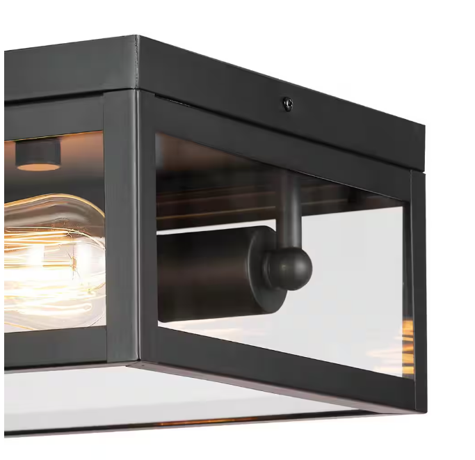 Hampton Bay Hurley Modern 2 -Light Matte Black Outdoor Flush Mount Ceiling Light