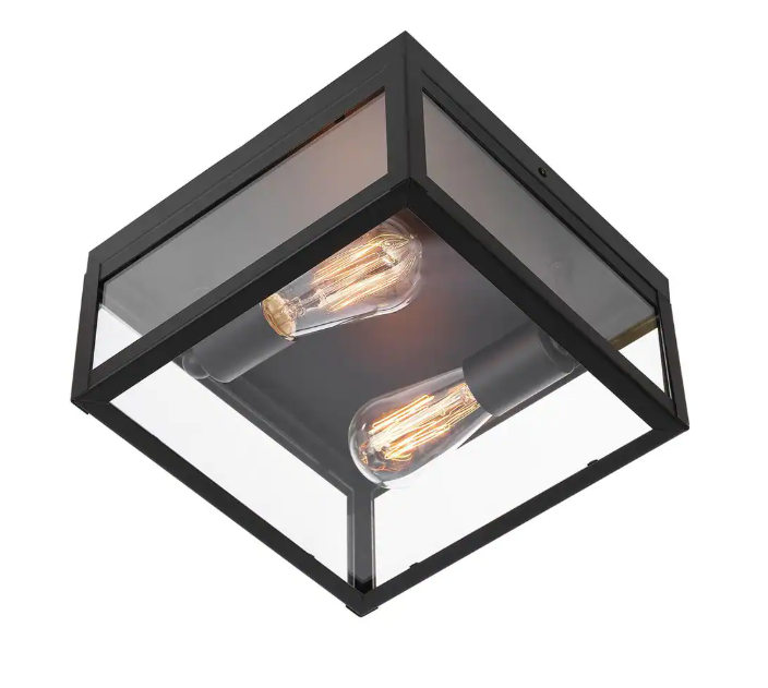 Hampton Bay Hurley Modern 2 -Light Matte Black Outdoor Flush Mount Ceiling Light