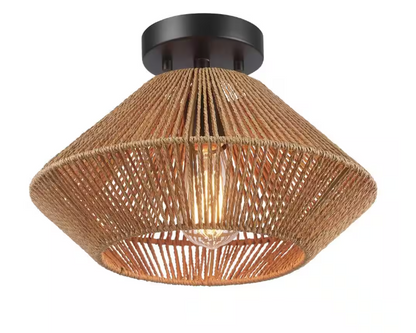 Hampton Bay Savannah 1-Light Paper Twine Semi Flush Mount
