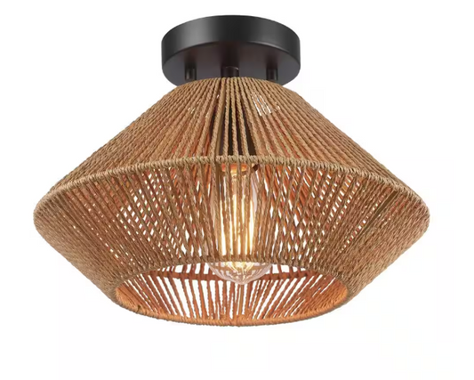 Hampton Bay Savannah 1-Light Paper Twine Semi Flush Mount