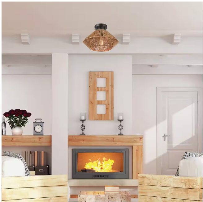 Hampton Bay Savannah 1-Light Paper Twine Semi Flush Mount