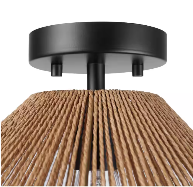 Hampton Bay Savannah 1-Light Paper Twine Semi Flush Mount
