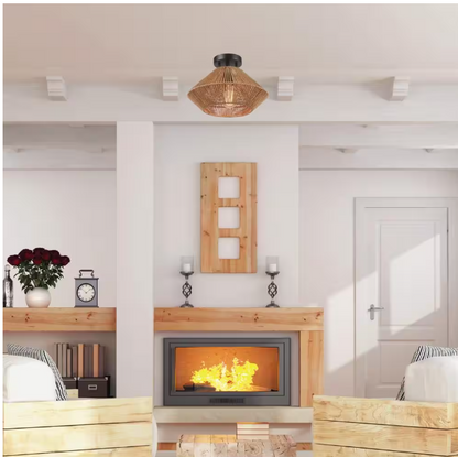 Hampton Bay Savannah 1-Light Paper Twine Semi Flush Mount
