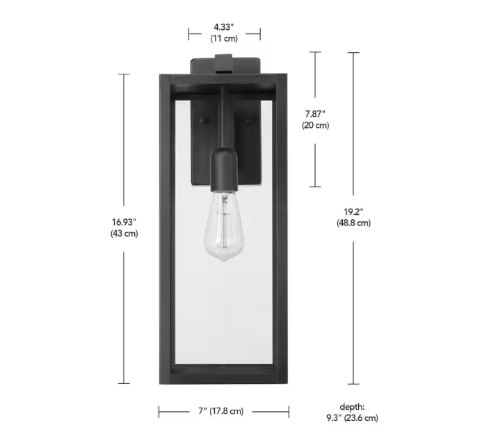 Hampton Bay Hurley 19.25 in. Matte Black Farmhouse Outdoor 1-Light Wall Sconce with Clear Glass Shade