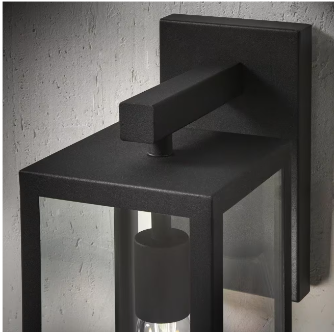 Hampton Bay Hurley 19.25 in. Matte Black Farmhouse Outdoor 1-Light Wall Sconce with Clear Glass Shade