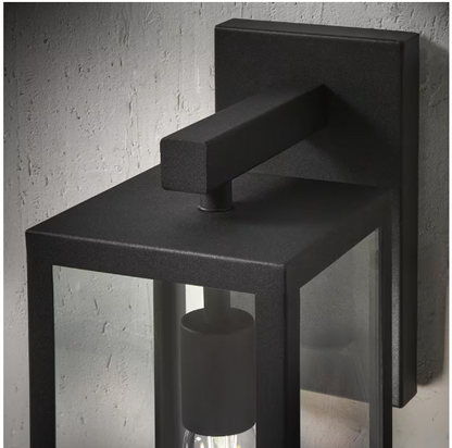 Hampton Bay Hurley 19.25 in. Matte Black Farmhouse Outdoor 1-Light Wall Sconce with Clear Glass Shade