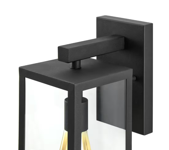 Hampton Bay Hurley 19.25 in. Matte Black Farmhouse Outdoor 1-Light Wall Sconce with Clear Glass Shade