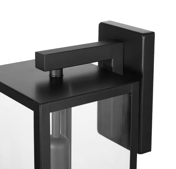 Hampton Bay Hurley 19.25 in. Matte Black Farmhouse Outdoor 1-Light Wall Sconce with Clear Glass Shade