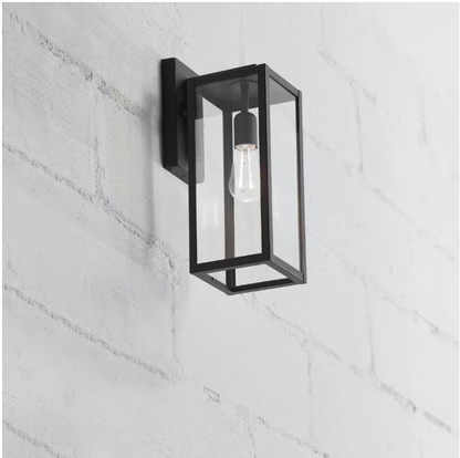 Hampton Bay Hurley 19.25 in. Matte Black Farmhouse Outdoor 1-Light Wall Sconce with Clear Glass Shade
