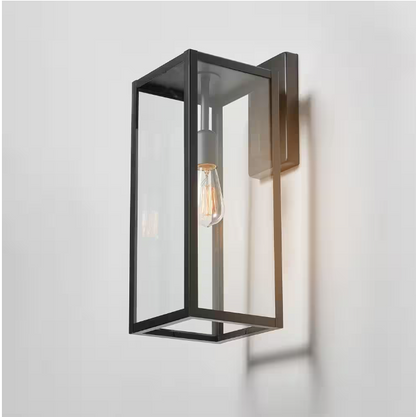 Hampton Bay Hurley 19.25 in. Matte Black Farmhouse Outdoor 1-Light Wall Sconce with Clear Glass Shade