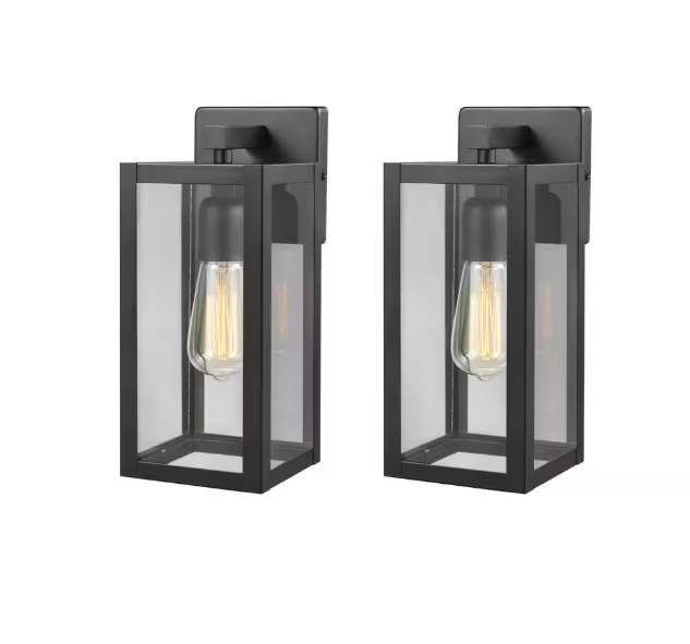 Hampton Bay Hurley 12 in. Matte Black Outdoor Hardwired Wall Sconce with No Bulb Included (2-Pack)