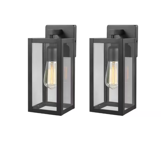 Hampton Bay Hurley 12 in. Matte Black Outdoor Hardwired Wall Sconce with No Bulb Included (2-Pack)