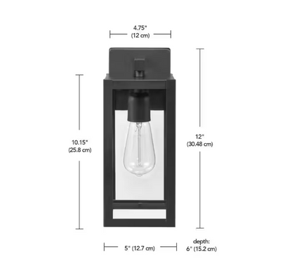 Hampton Bay Hurley 12 in. Matte Black Outdoor Hardwired Wall Sconce with No Bulb Included (2-Pack)