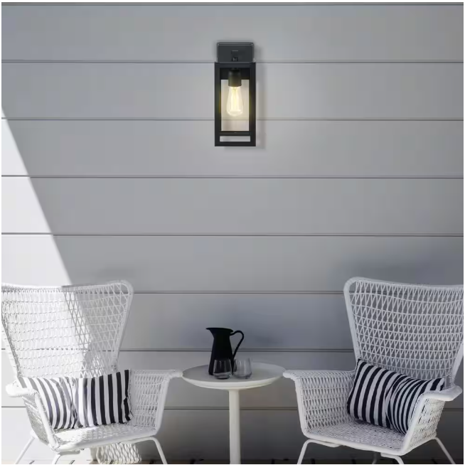 Hampton Bay Hurley 12 in. Matte Black Outdoor Hardwired Wall Sconce with No Bulb Included (2-Pack)