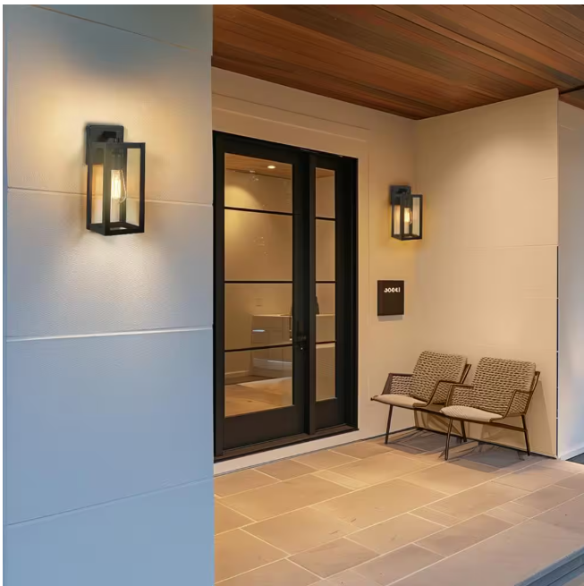 Hampton Bay Hurley 12 in. Matte Black Outdoor Hardwired Wall Sconce with No Bulb Included (2-Pack)