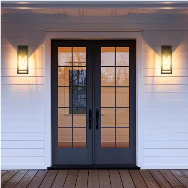 Hampton Bay Hurley 12 in. Matte Black Outdoor Hardwired Wall Sconce with No Bulb Included (2-Pack)