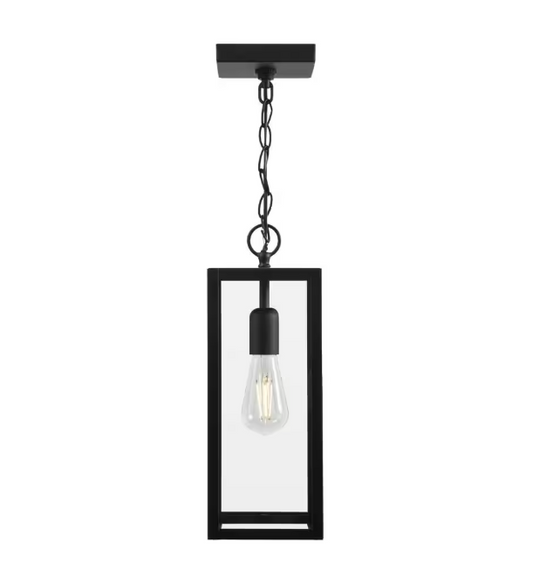Hampton Bay Hurley Modern 1-Light Matte Black Hardwired Outdoor Hanging Pendant Light