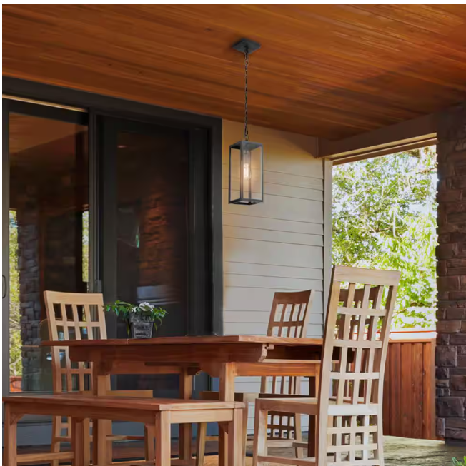 Hampton Bay Hurley Modern 1-Light Matte Black Hardwired Outdoor Hanging Pendant Light
