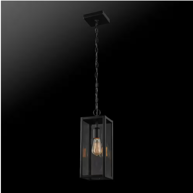 Hampton Bay Hurley Modern 1-Light Matte Black Hardwired Outdoor Hanging Pendant Light
