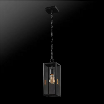 Hampton Bay Hurley Modern 1-Light Matte Black Hardwired Outdoor Hanging Pendant Light