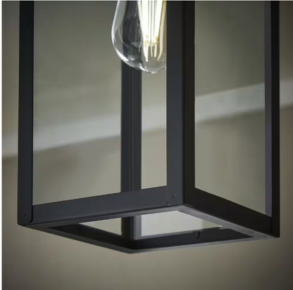 Hampton Bay Hurley Modern 1-Light Matte Black Hardwired Outdoor Hanging Pendant Light