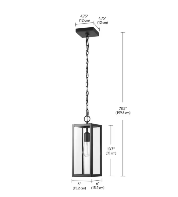 Hampton Bay Hurley Modern 1-Light Matte Black Hardwired Outdoor Hanging Pendant Light