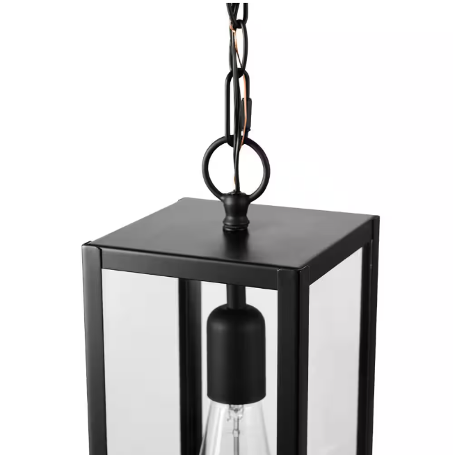 Hampton Bay Hurley Modern 1-Light Matte Black Hardwired Outdoor Hanging Pendant Light