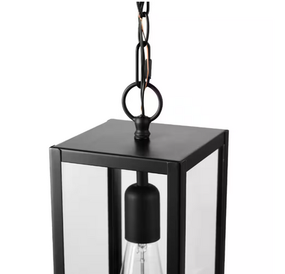 Hampton Bay Hurley Modern 1-Light Matte Black Hardwired Outdoor Hanging Pendant Light