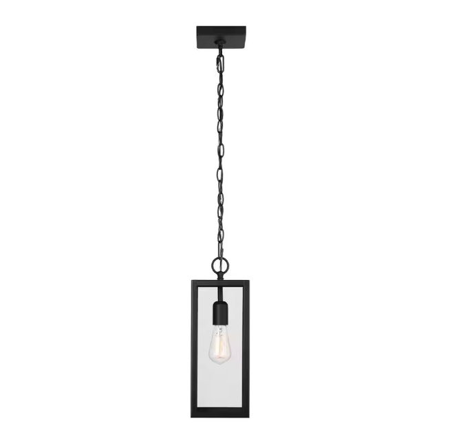 Hampton Bay Hurley Modern 1-Light Matte Black Hardwired Outdoor Hanging Pendant Light