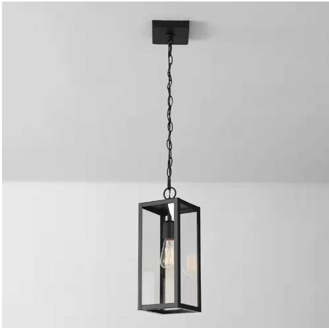 Hampton Bay Hurley Modern 1-Light Matte Black Hardwired Outdoor Hanging Pendant Light
