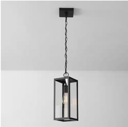 Hampton Bay Hurley Modern 1-Light Matte Black Hardwired Outdoor Hanging Pendant Light