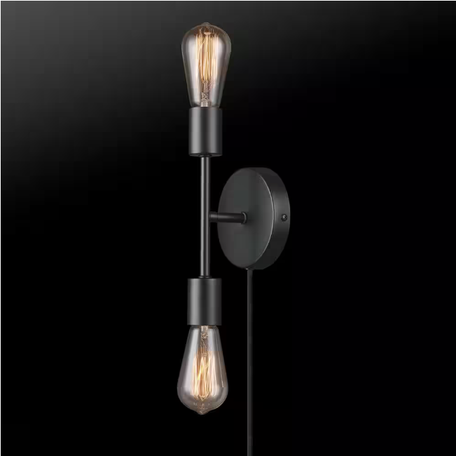 Hampton Bay Stockport 2-Light Matte Black Wall Sconce