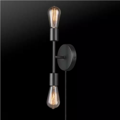 Hampton Bay Stockport 2-Light Matte Black Wall Sconce