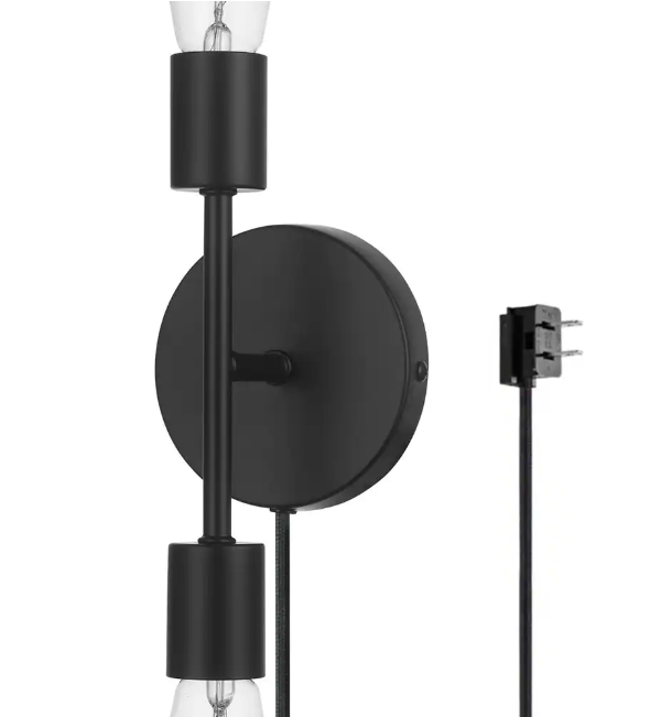 Hampton Bay Stockport 2-Light Matte Black Wall Sconce