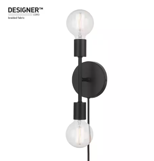 Hampton Bay Stockport 2-Light Matte Black Wall Sconce