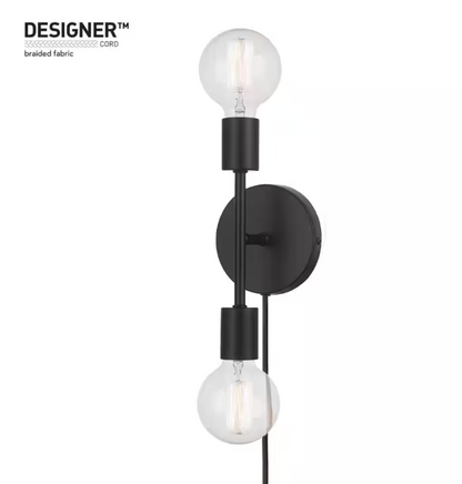 Hampton Bay Stockport 2-Light Matte Black Wall Sconce