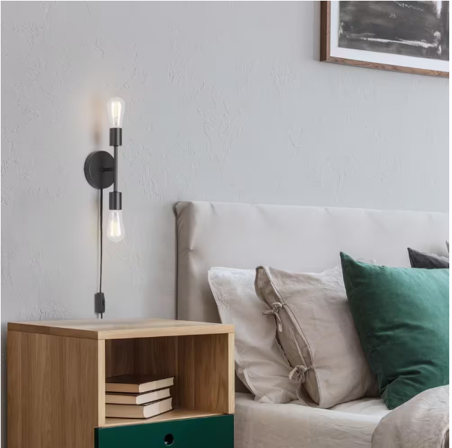 Hampton Bay Stockport 2-Light Matte Black Wall Sconce