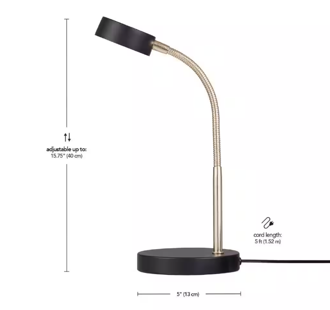 Hampton Bay 15 in. Matte Black LED Lamp with Adjustable Lamp Head