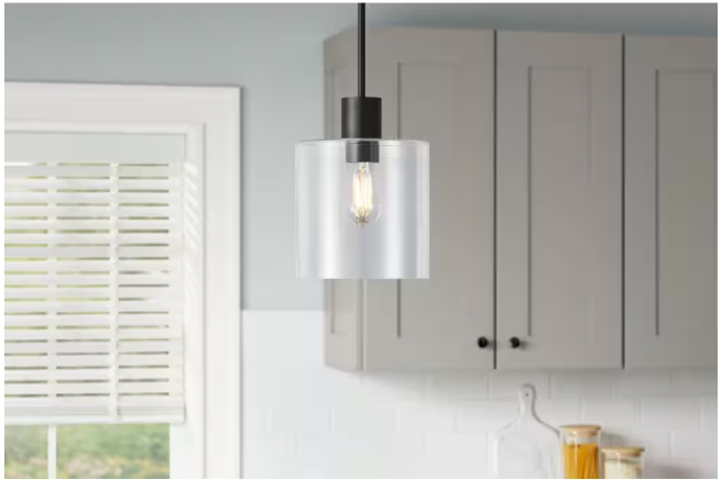 Hampton Bay Sutton Place 1-Light Matte Black Pendant