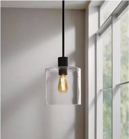 Hampton Bay Sutton Place 1-Light Matte Black Pendant