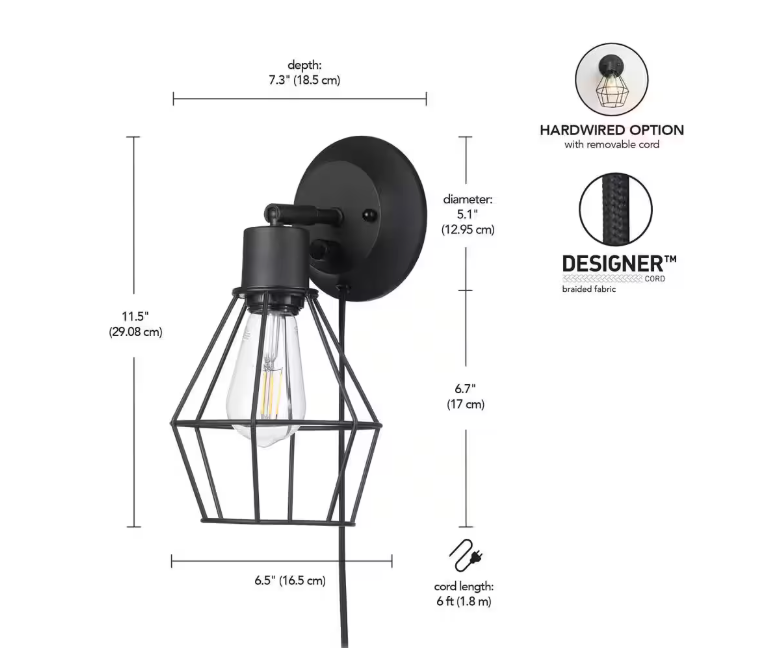 Hampton Bay Bryson 1-Light Matte Black Wall Sconce