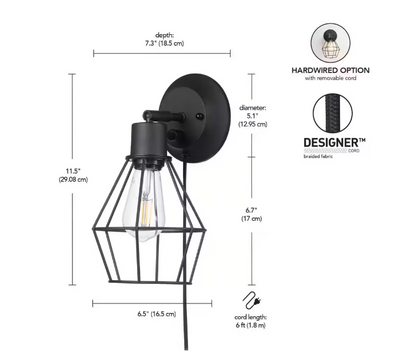 Hampton Bay Bryson 1-Light Matte Black Wall Sconce