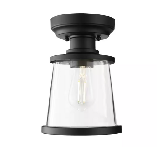 Hampton Bay Rigby 9.6 in. 1-Light Matte Black Round Flush Mount, Farmhouse Ceiling Light